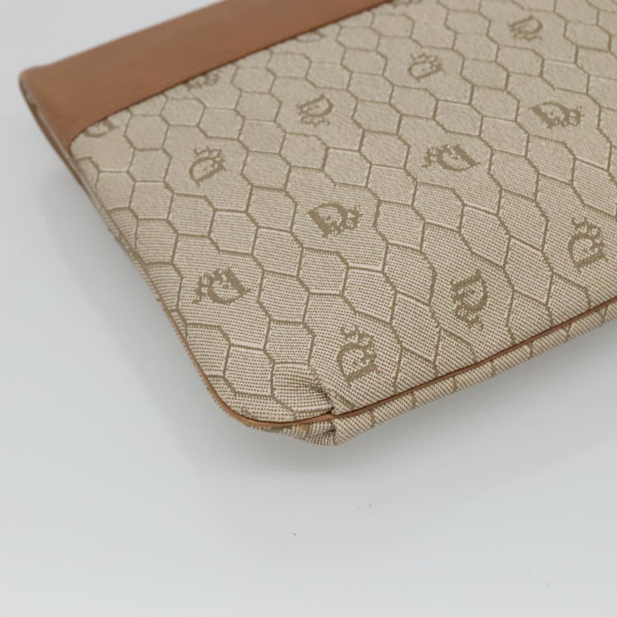 Christian Dior Honeycomb Canvas Clutch Bag PVC Leather Beige Gold Auth ti2820