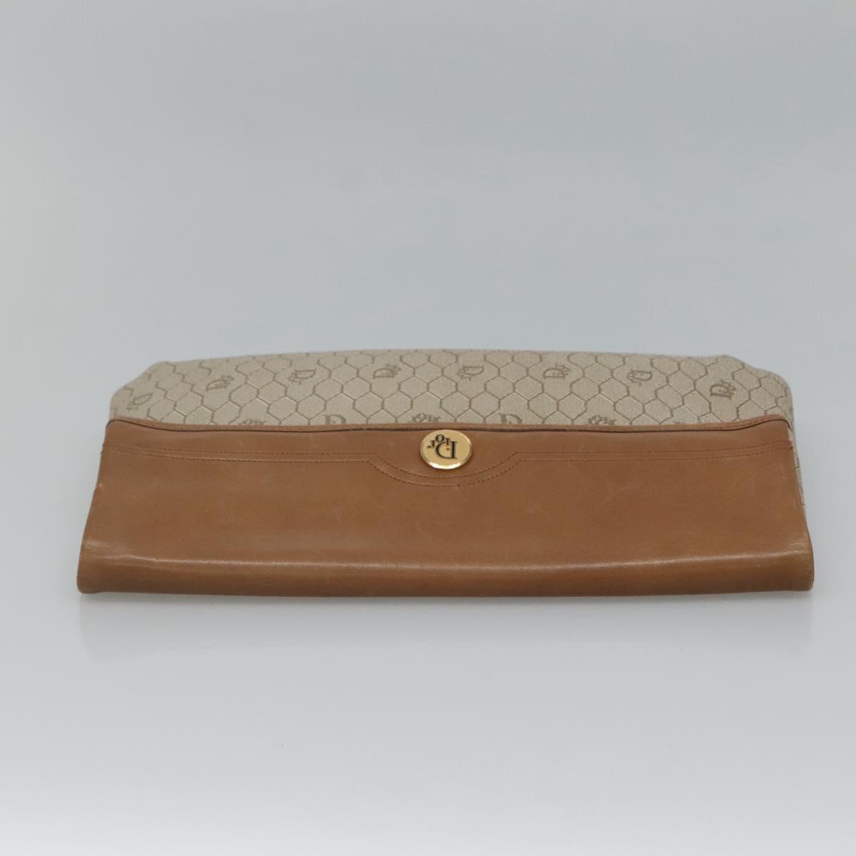 Christian Dior Honeycomb Canvas Clutch Bag PVC Leather Beige Gold Auth ti2820