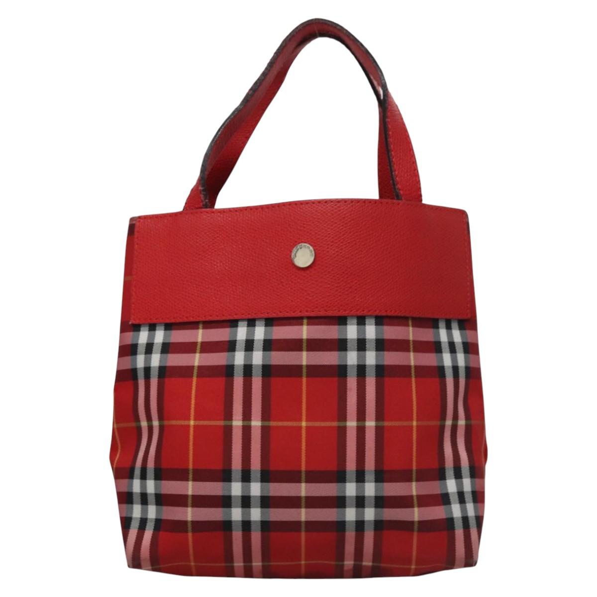 BURBERRY Nova Check Hand Bag Nylon Red Auth ti2831