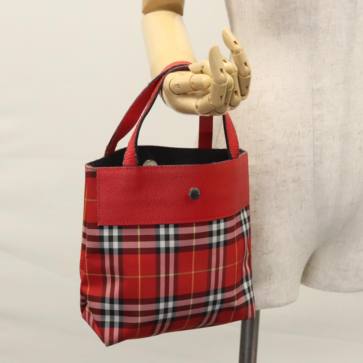 BURBERRY Nova Check Hand Bag Nylon Red Auth ti2831
