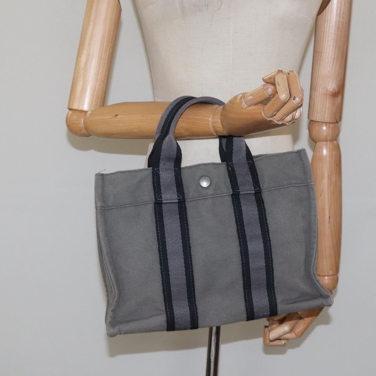 HERMES Fourre Tout PM Hand Bag Canvas Black Gray Silver Auth ti2833