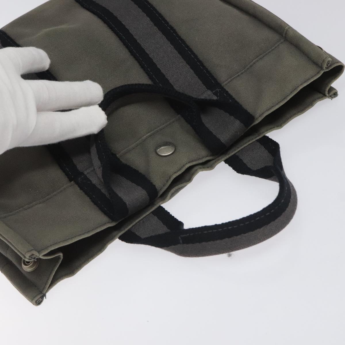 HERMES Fourre Tout PM Hand Bag Canvas Black Gray Silver Auth ti2833