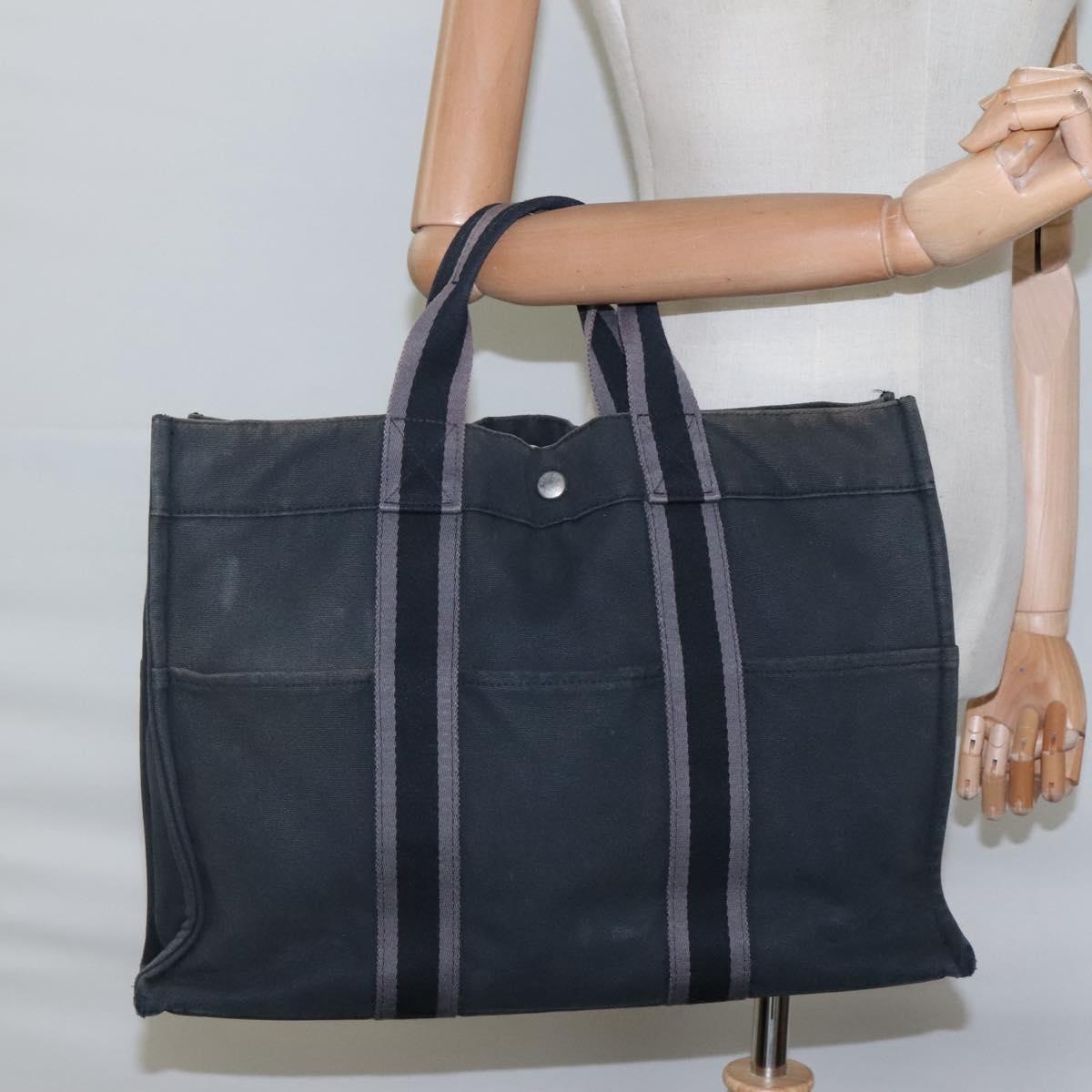 HERMES Fourre Tout MM Hand Bag Canvas Black Auth ti2835