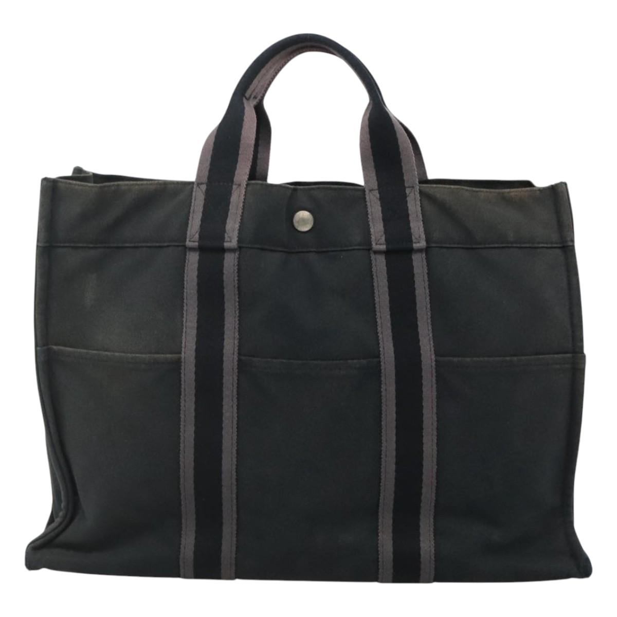 HERMES Fourre Tout MM Hand Bag Canvas Black Auth ti2835