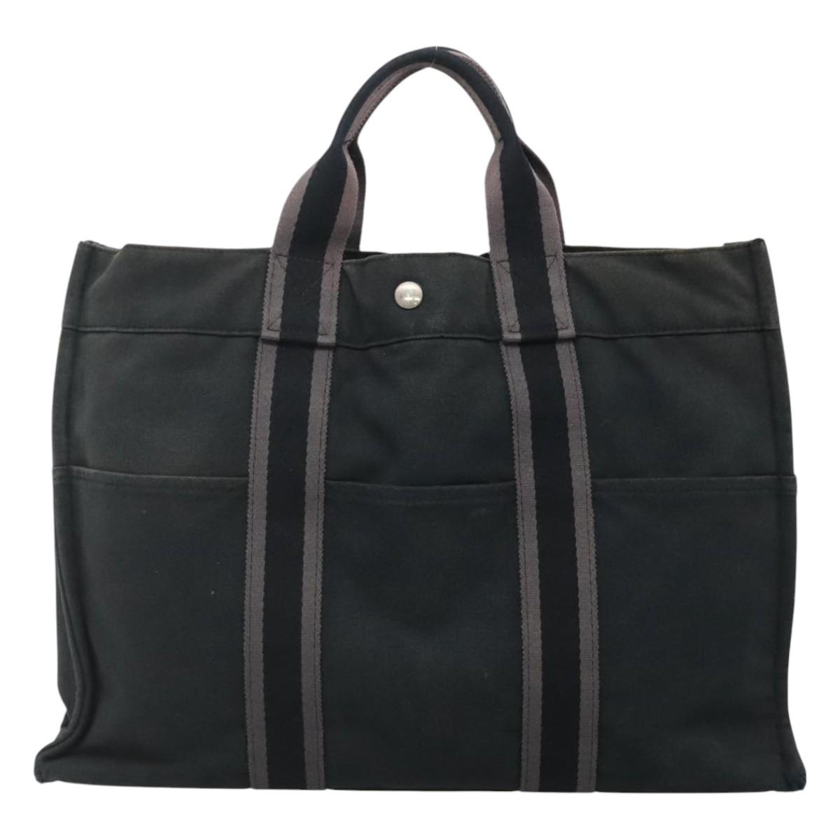 HERMES Fourre Tout MM Hand Bag Canvas Black Auth ti2835