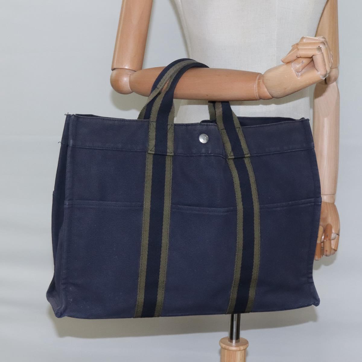 HERMES Fourre Tout MM Hand Bag Canvas Navy Auth ti2836