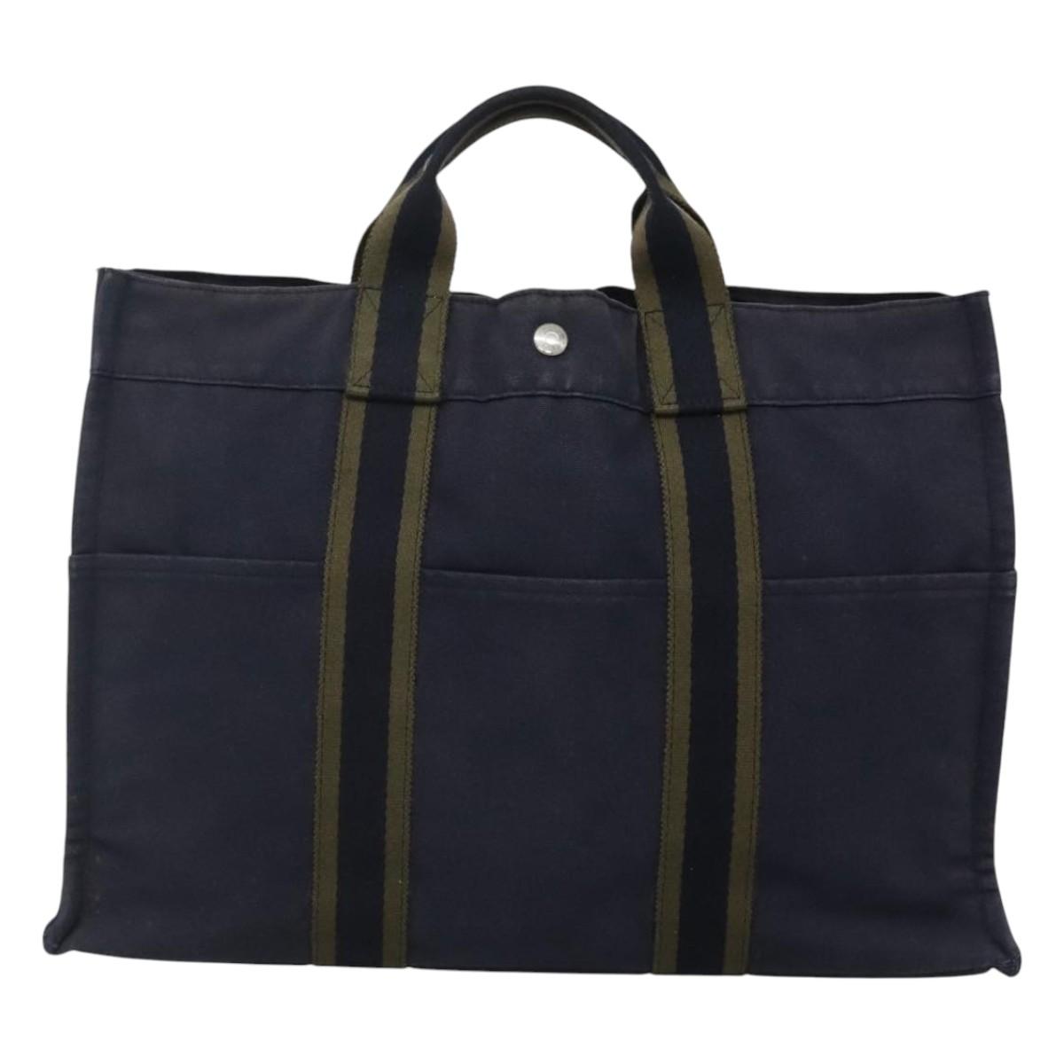 HERMES Fourre Tout MM Hand Bag Canvas Navy Auth ti2836