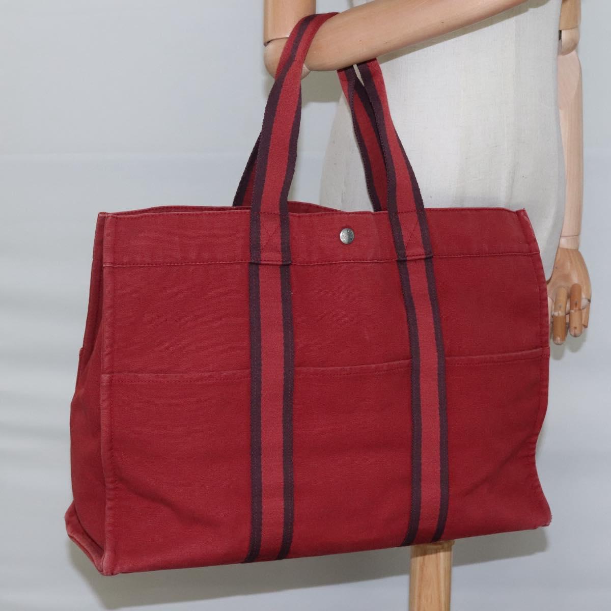 HERMES Fourre Tout GM Hand Bag Canvas Red Auth ti2838