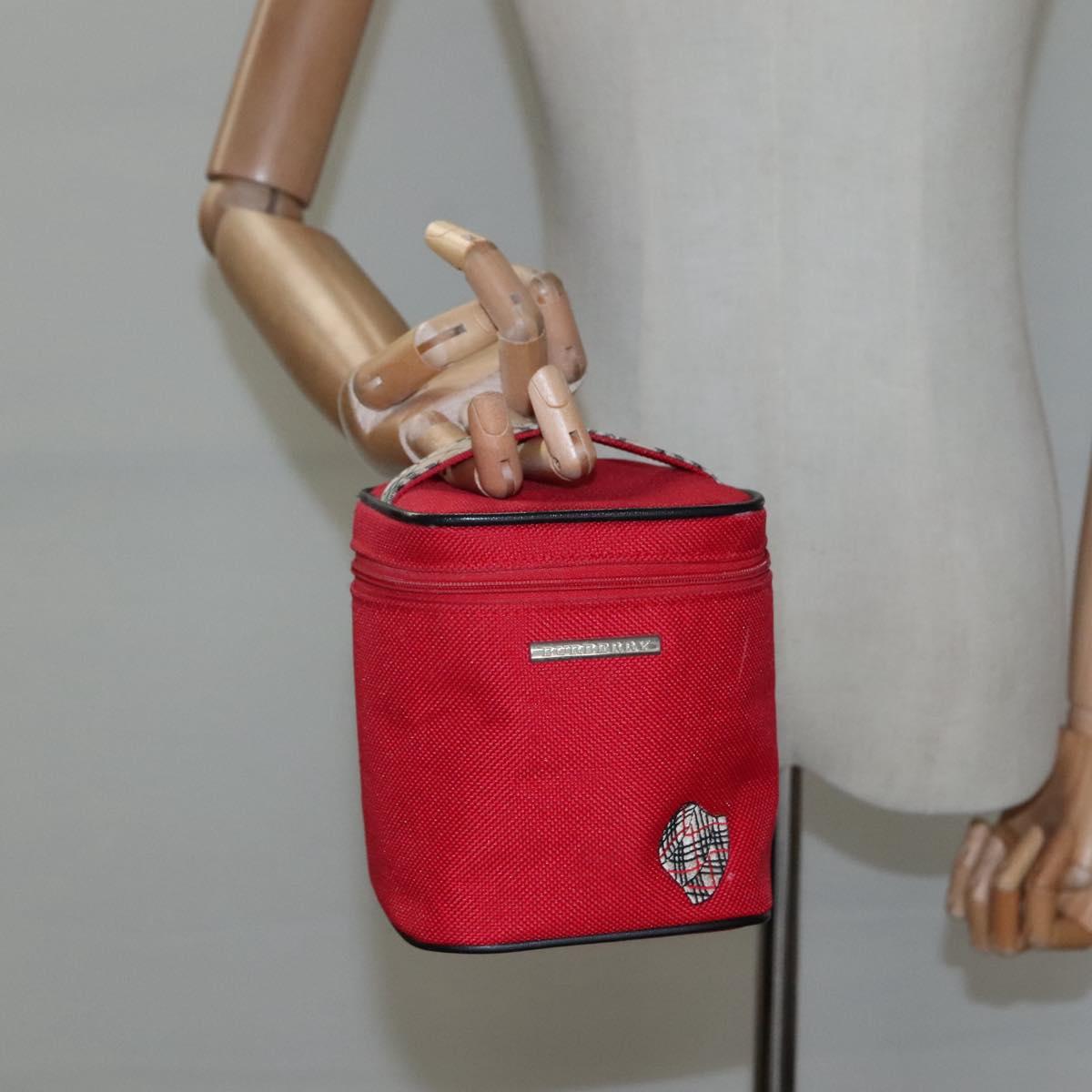 BURBERRY Vanity Cosmetic Pouch Canvas Red Auth ti2868