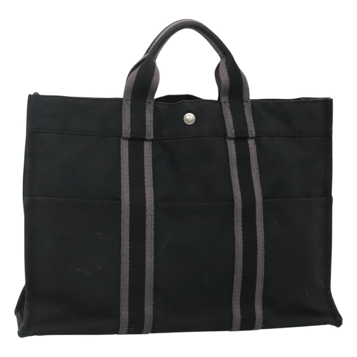 HERMES Fourre Tout MM Hand Bag Canvas Black Auth ti2873