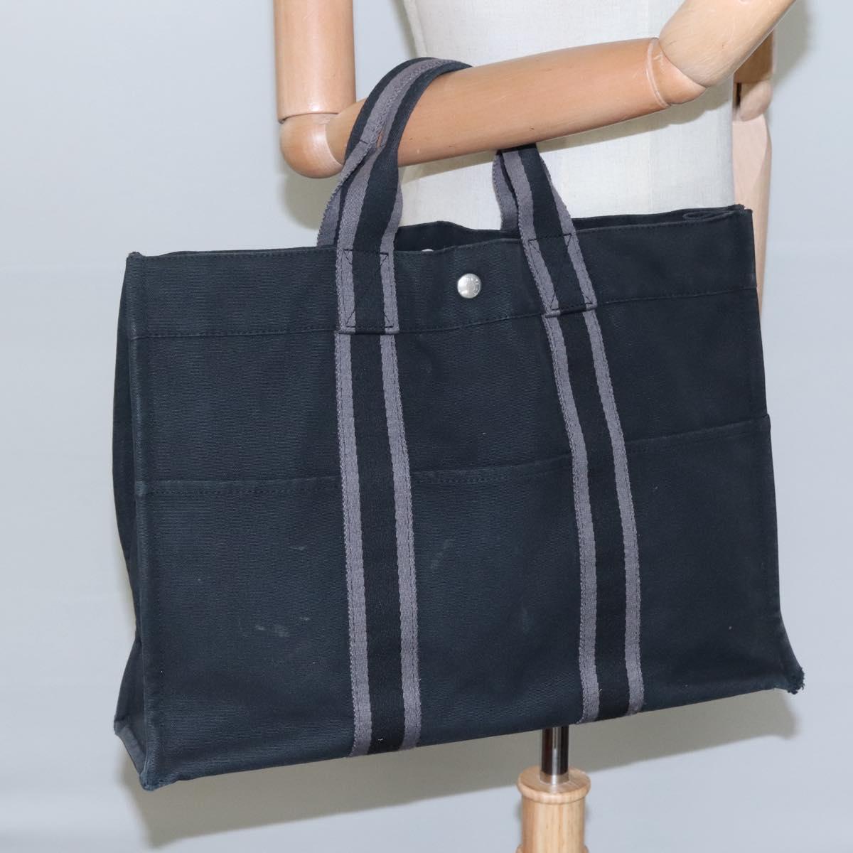 HERMES Fourre Tout MM Hand Bag Canvas Black Auth ti2873