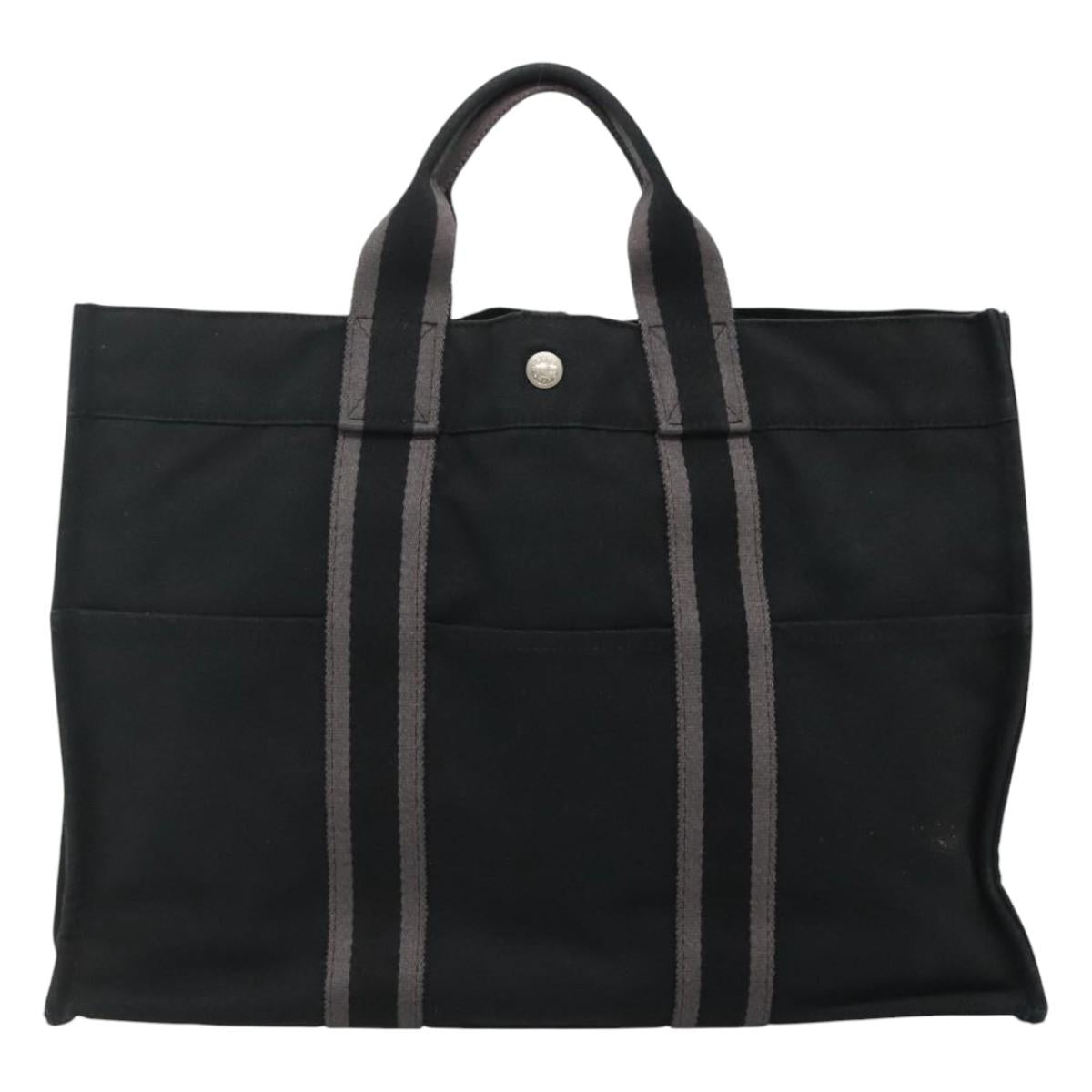 HERMES Fourre Tout MM Hand Bag Canvas Black Auth ti2873