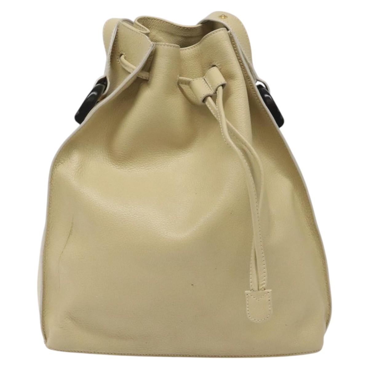 GUCCI Shoulder Bag Leather Beige Auth ti2881