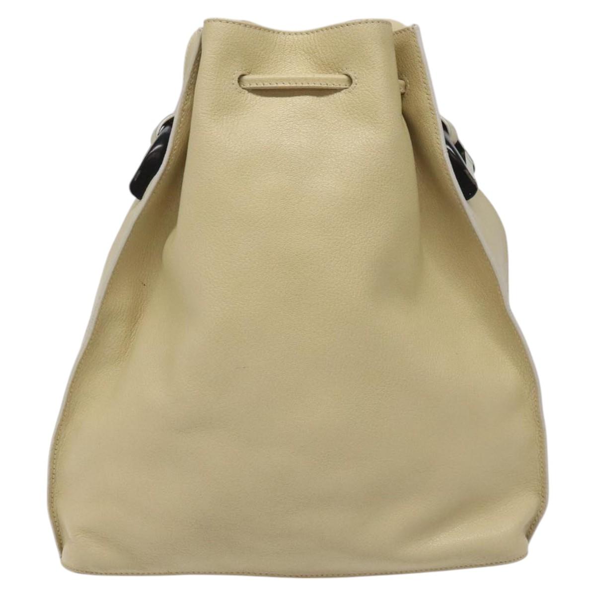 GUCCI Shoulder Bag Leather Beige Auth ti2881
