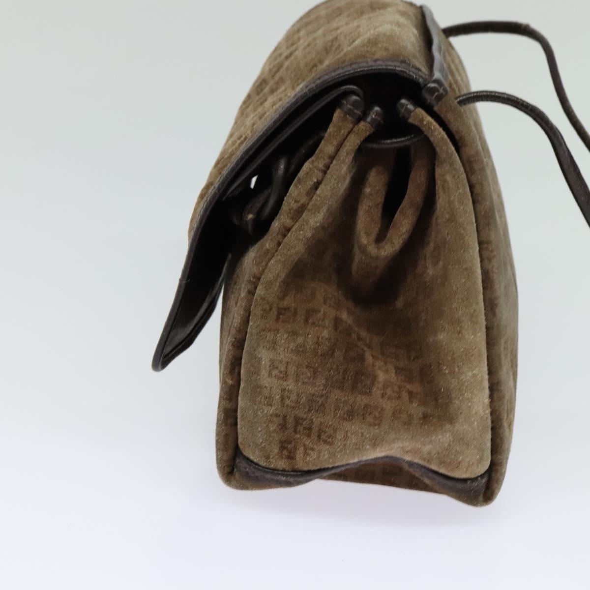 FENDI Zucchino Canvas Shoulder Bag Brown Auth ti2888