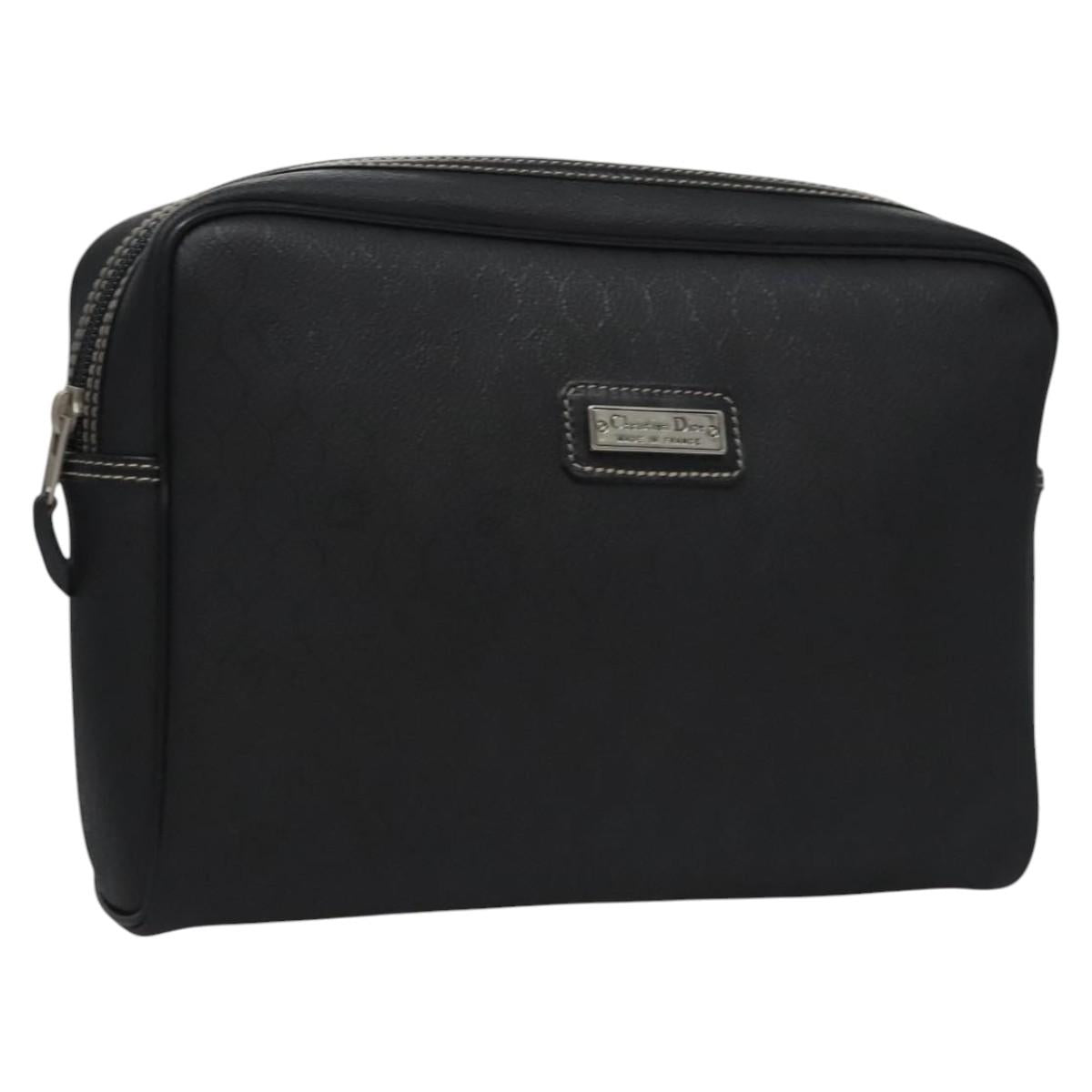 Christian Dior Honeycomb Canvas Clutch Bag PVC Leather Black Silver Auth ti2892