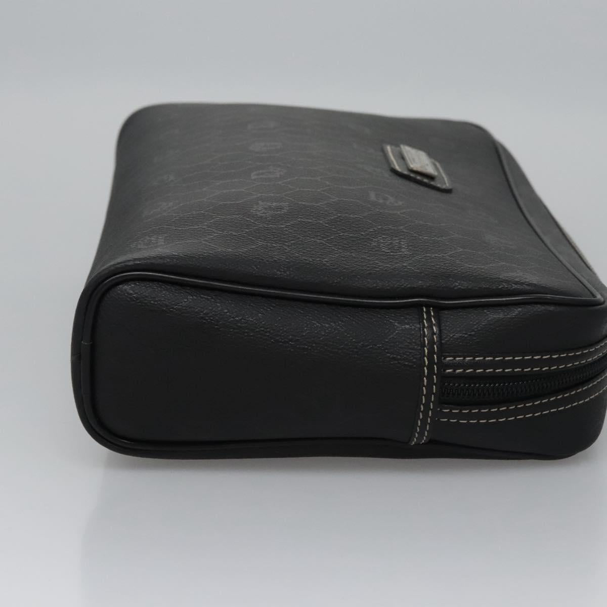 Christian Dior Honeycomb Canvas Clutch Bag PVC Leather Black Silver Auth ti2892