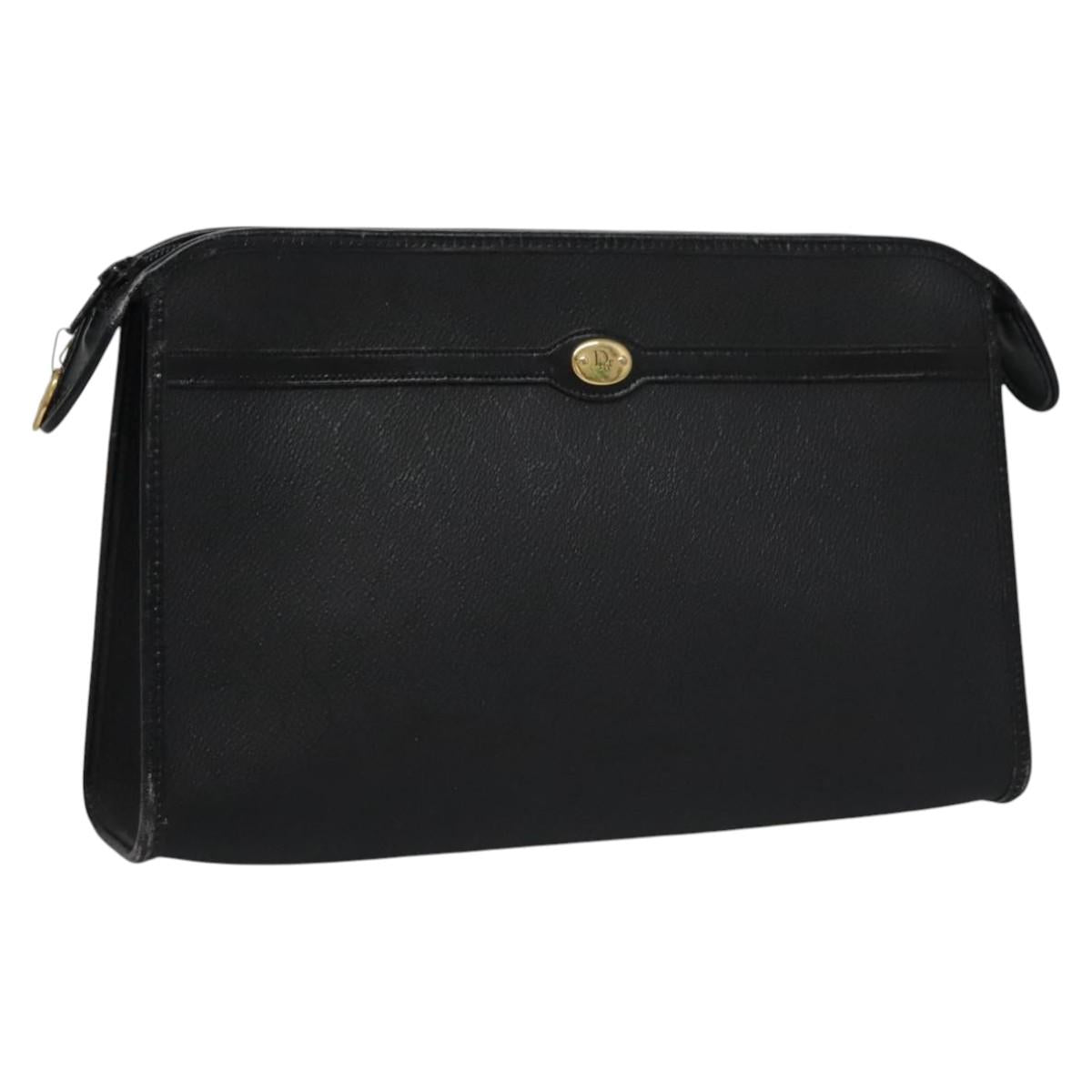 Christian Dior Honeycomb Canvas Clutch Bag PVC Leather Black Gold Auth ti2893