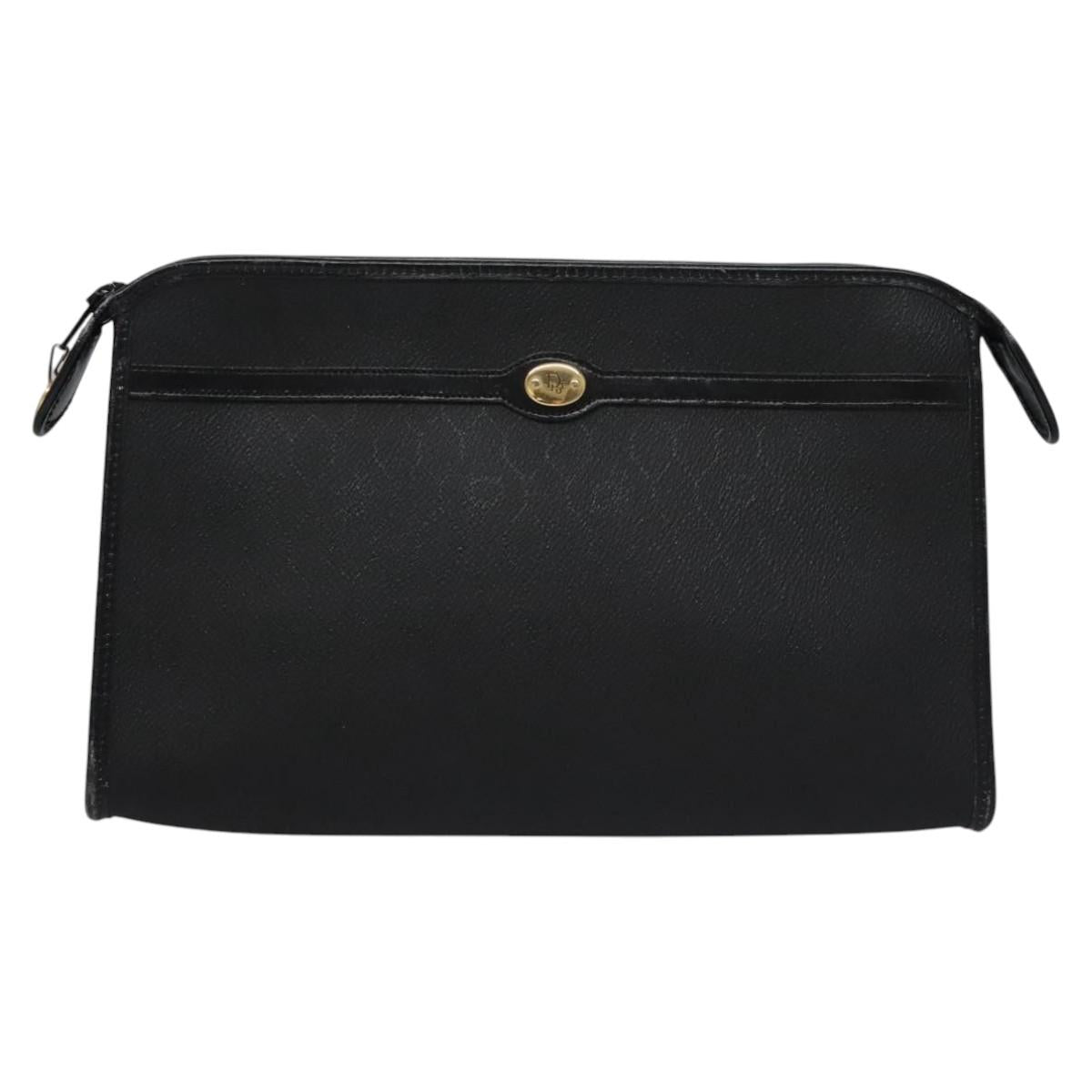 Christian Dior Honeycomb Canvas Clutch Bag PVC Leather Black Gold Auth ti2893