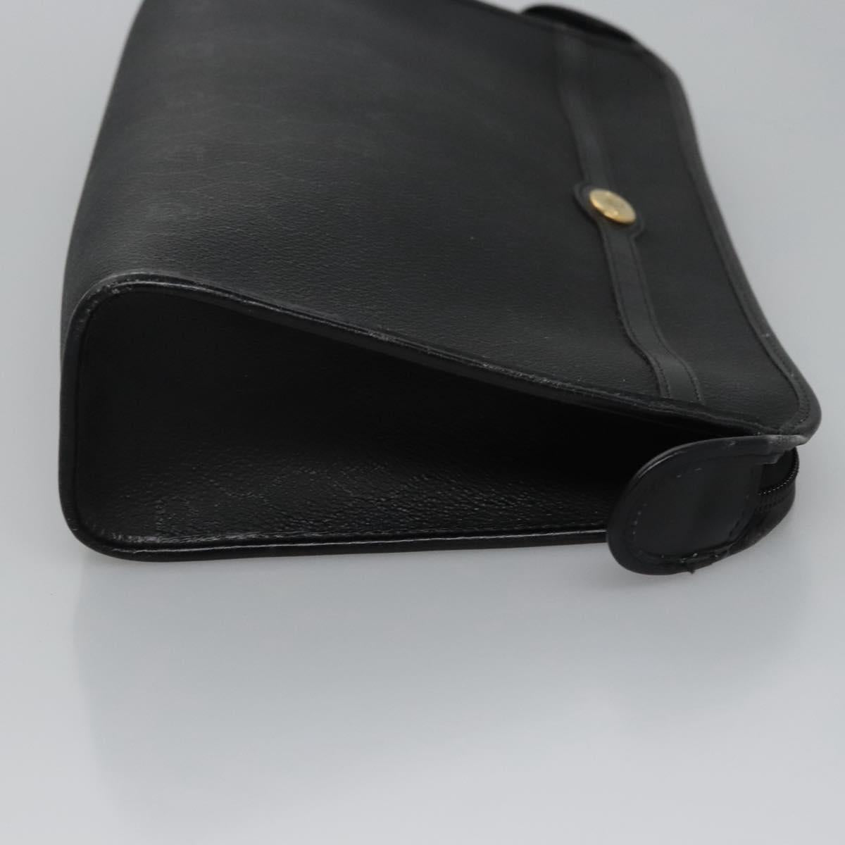 Christian Dior Honeycomb Canvas Clutch Bag PVC Leather Black Gold Auth ti2893