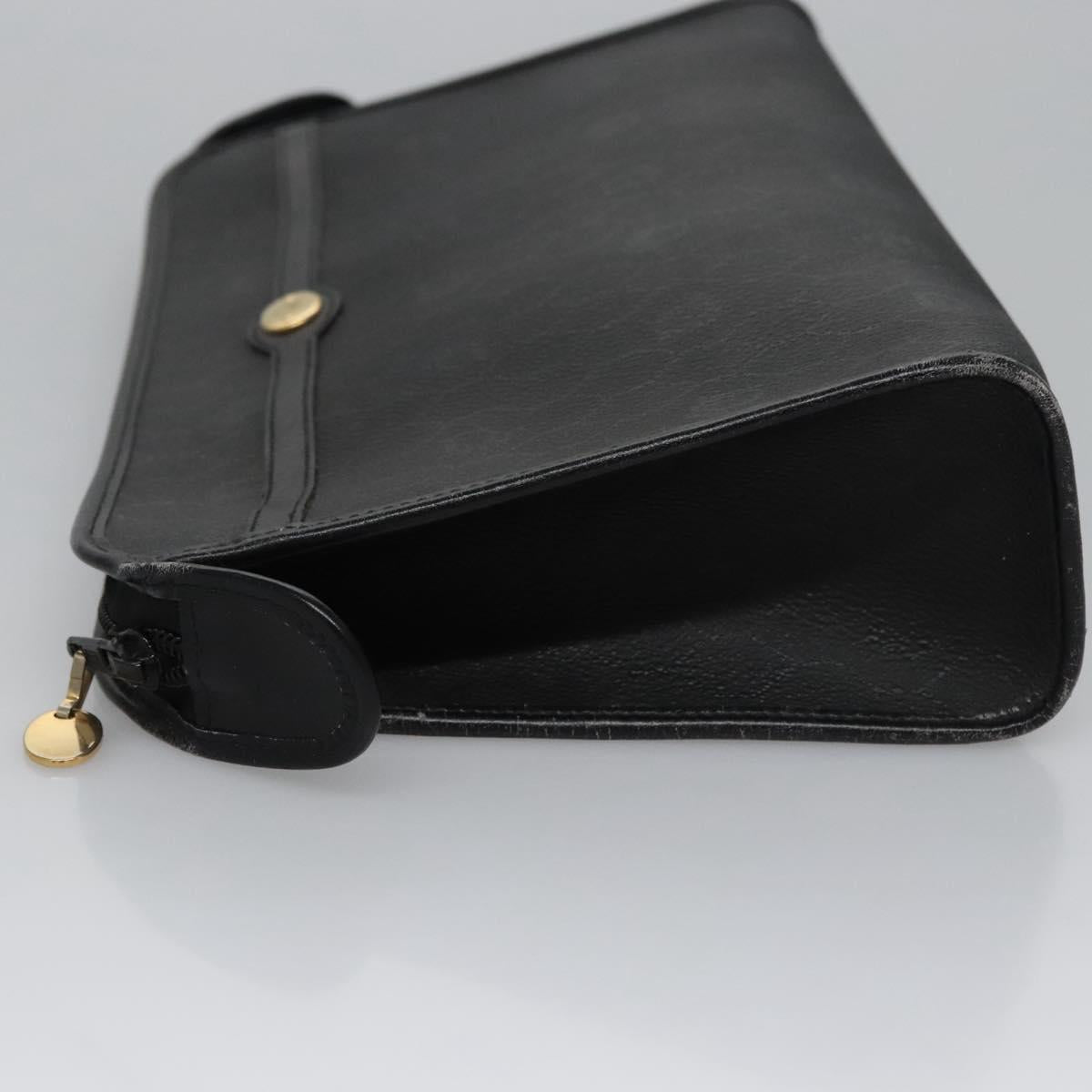 Christian Dior Honeycomb Canvas Clutch Bag PVC Leather Black Gold Auth ti2893