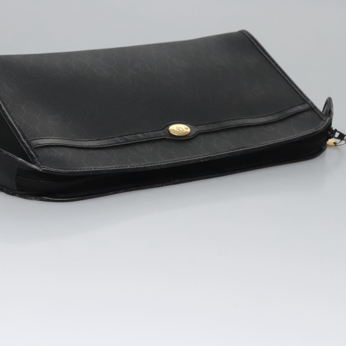 Christian Dior Honeycomb Canvas Clutch Bag PVC Leather Black Gold Auth ti2893