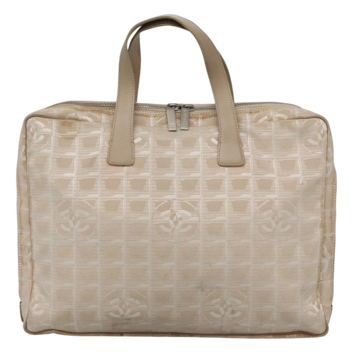 CHANEL New Travel line Hand Bag Nylon Beige CC Auth ti2897