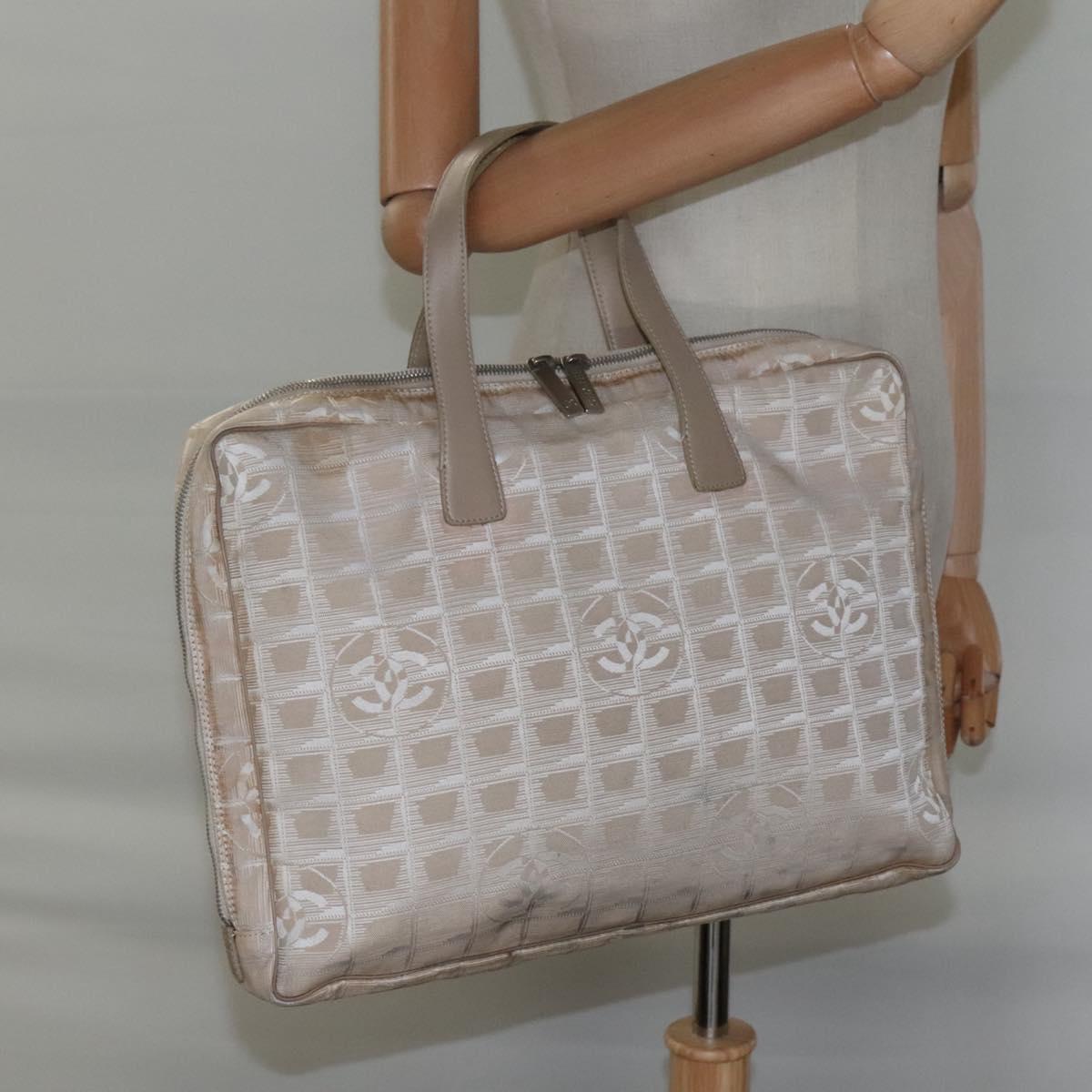 CHANEL New Travel line Hand Bag Nylon Beige CC Auth ti2897