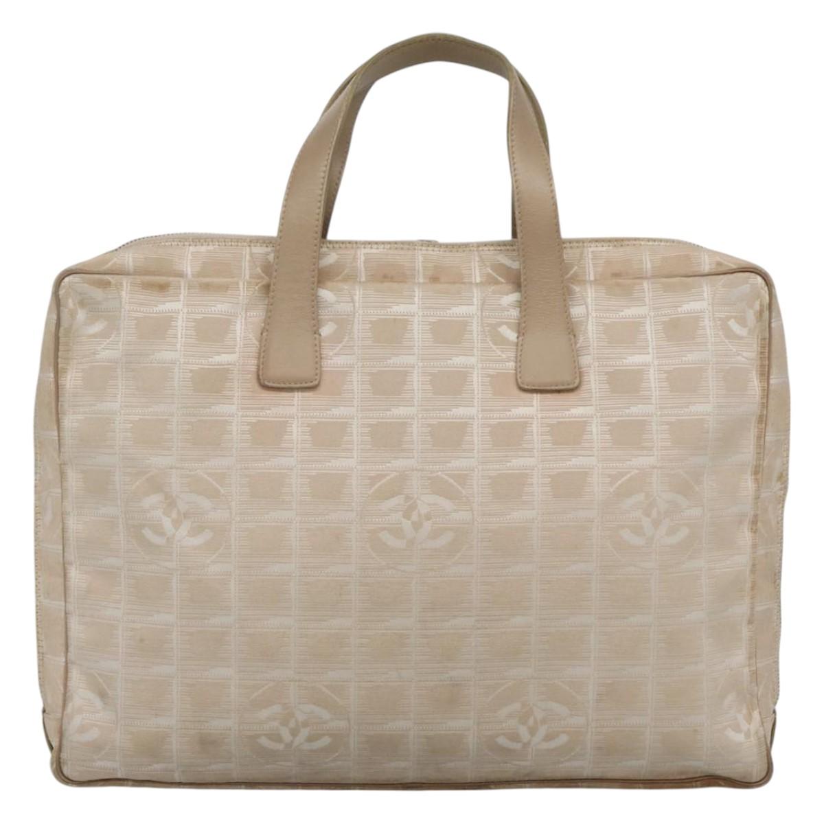 CHANEL New Travel line Hand Bag Nylon Beige CC Auth ti2897