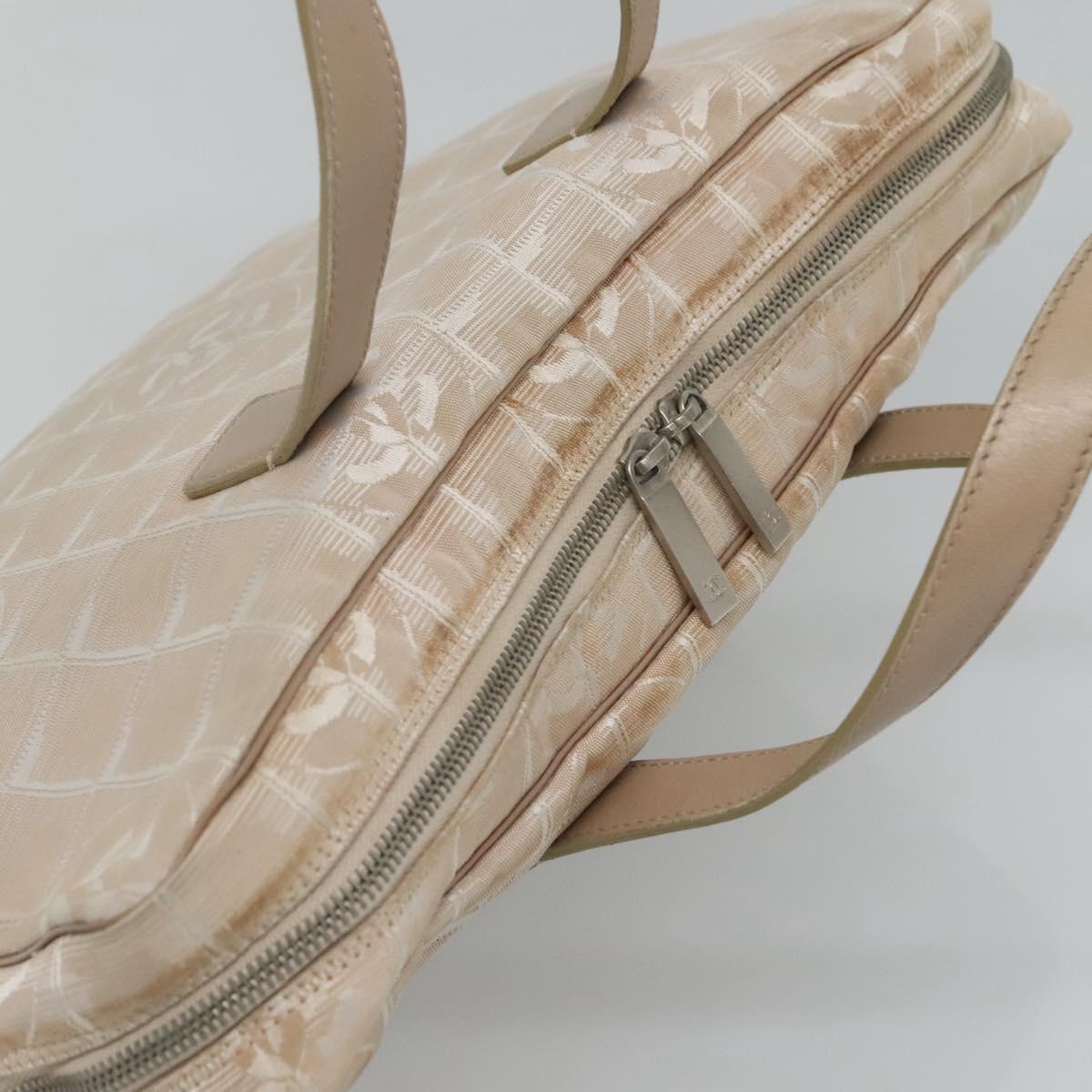 CHANEL New Travel line Hand Bag Nylon Beige CC Auth ti2897