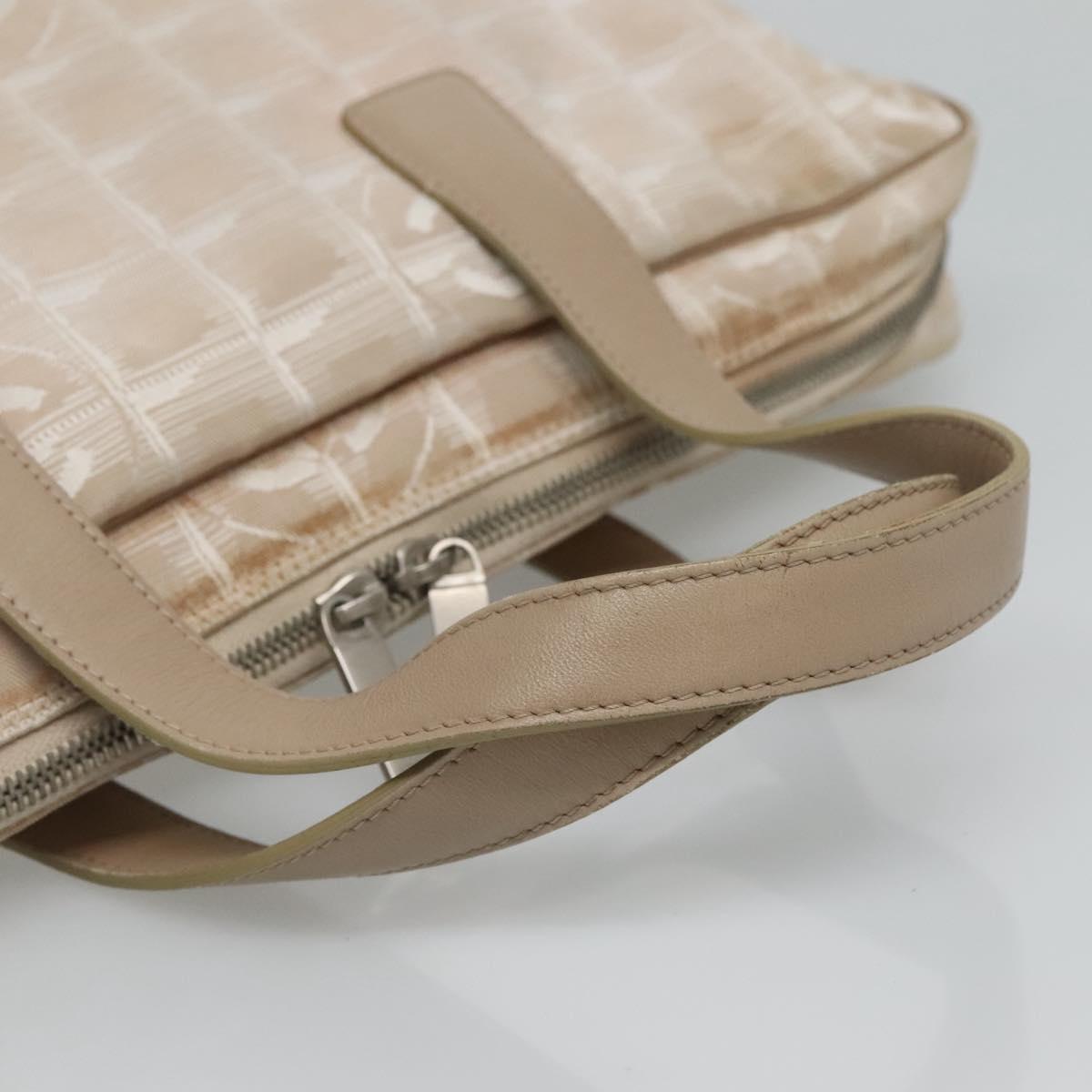 CHANEL New Travel line Hand Bag Nylon Beige CC Auth ti2897