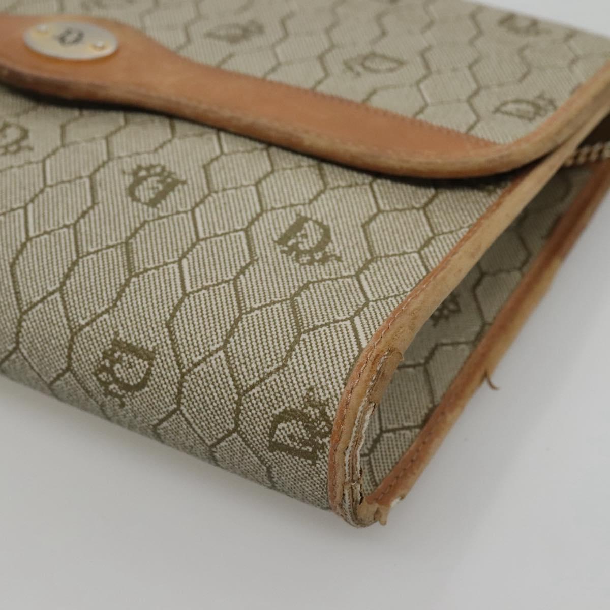 Christian Dior Honeycomb Canvas Chain Shoulder Bag PVC Leather Beige Auth ti2898