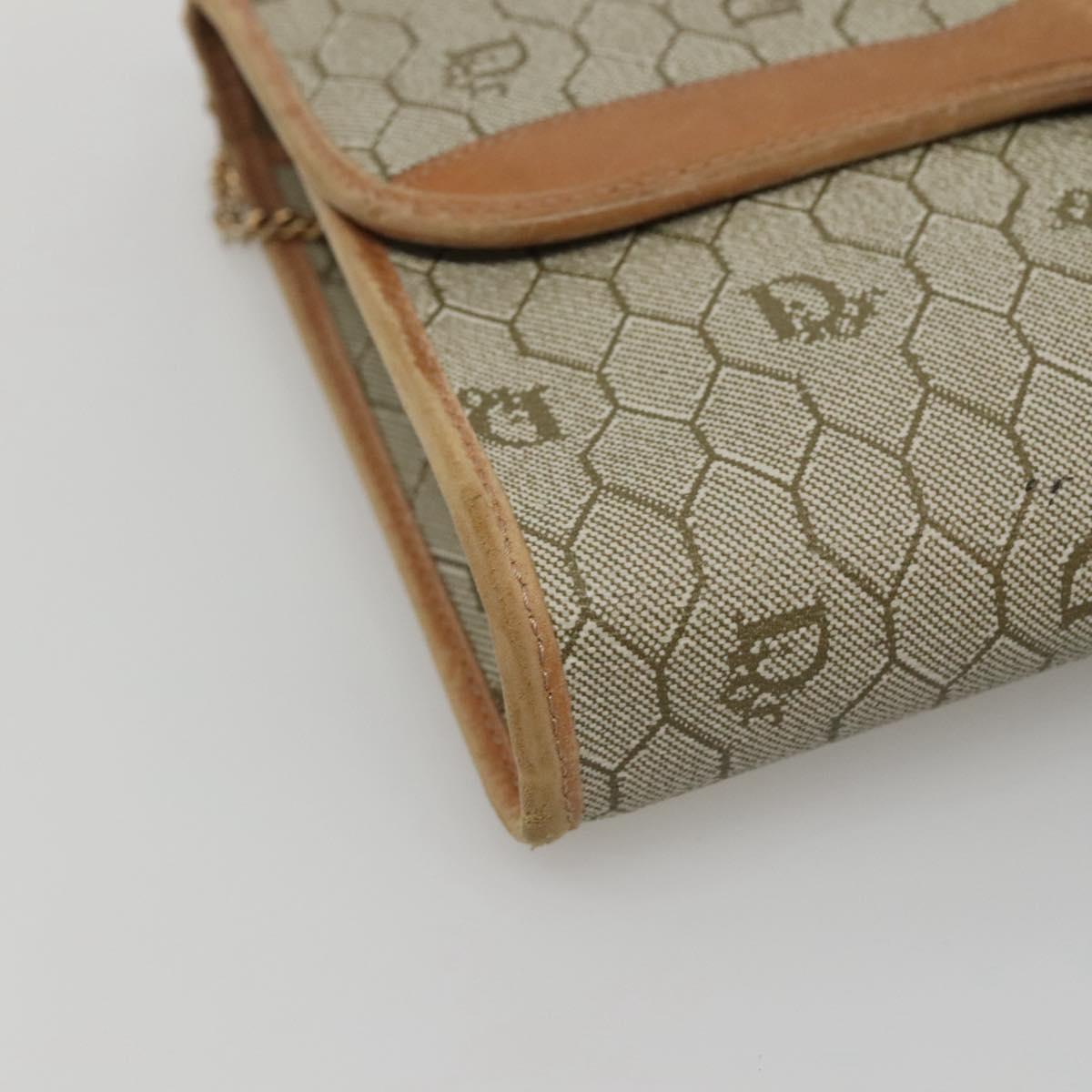 Christian Dior Honeycomb Canvas Chain Shoulder Bag PVC Leather Beige Auth ti2898
