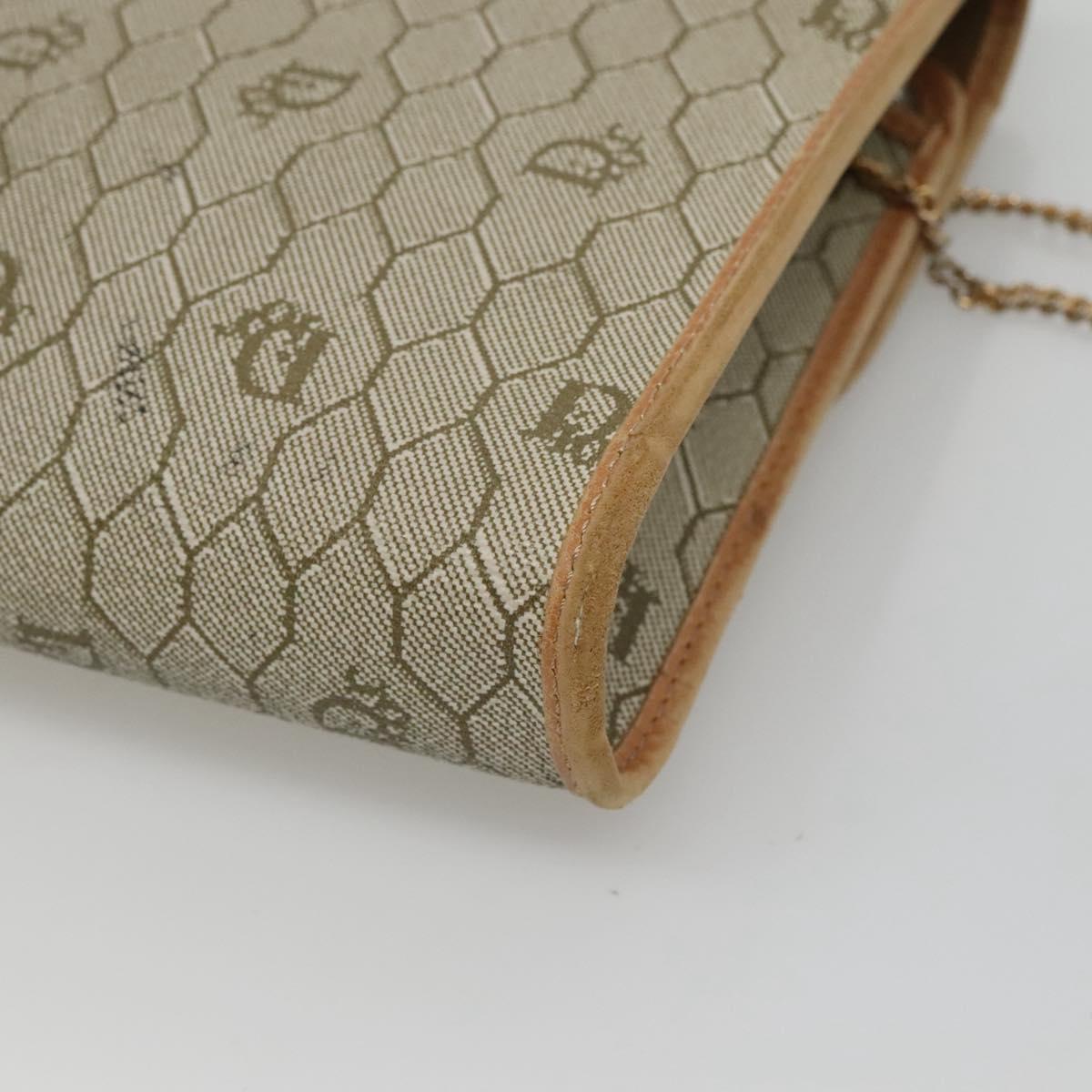 Christian Dior Honeycomb Canvas Chain Shoulder Bag PVC Leather Beige Auth ti2898
