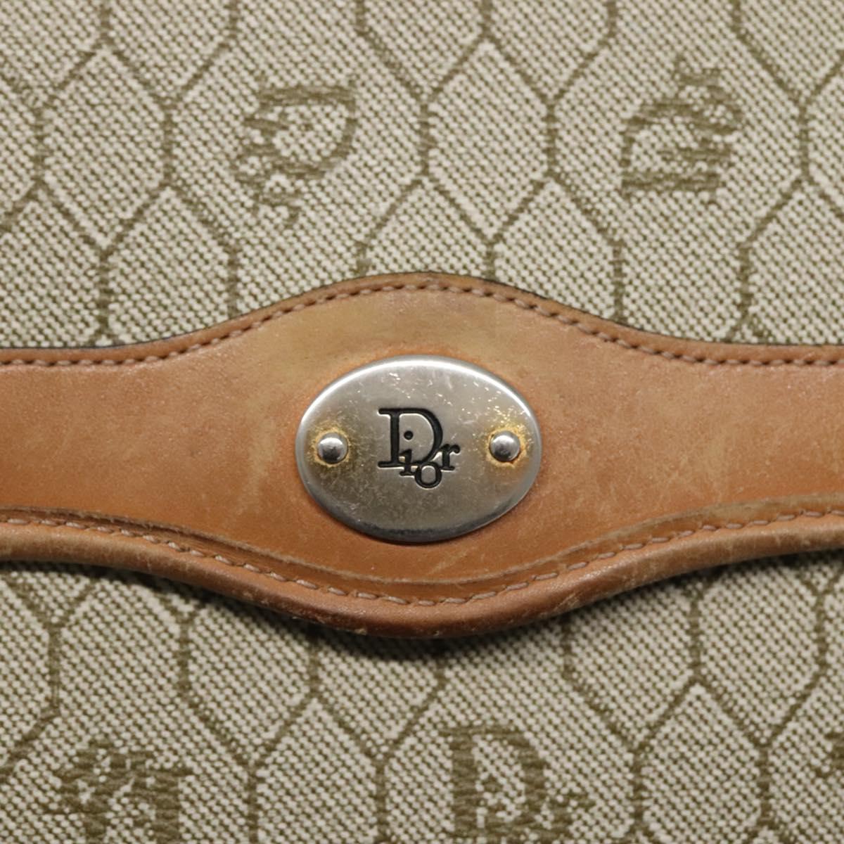Christian Dior Honeycomb Canvas Chain Shoulder Bag PVC Leather Beige Auth ti2898
