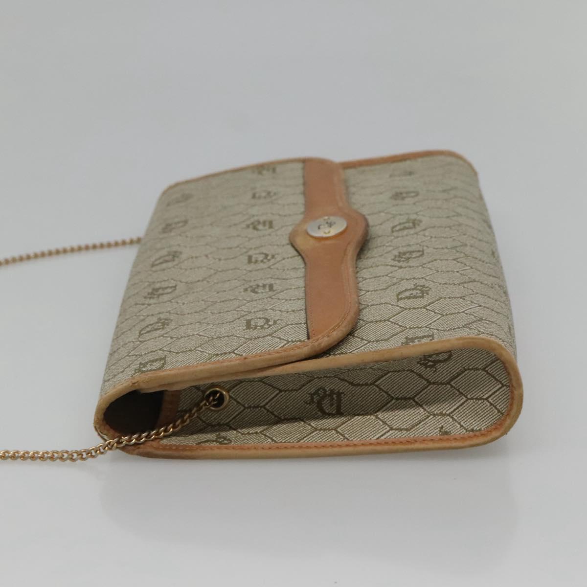 Christian Dior Honeycomb Canvas Chain Shoulder Bag PVC Leather Beige Auth ti2898