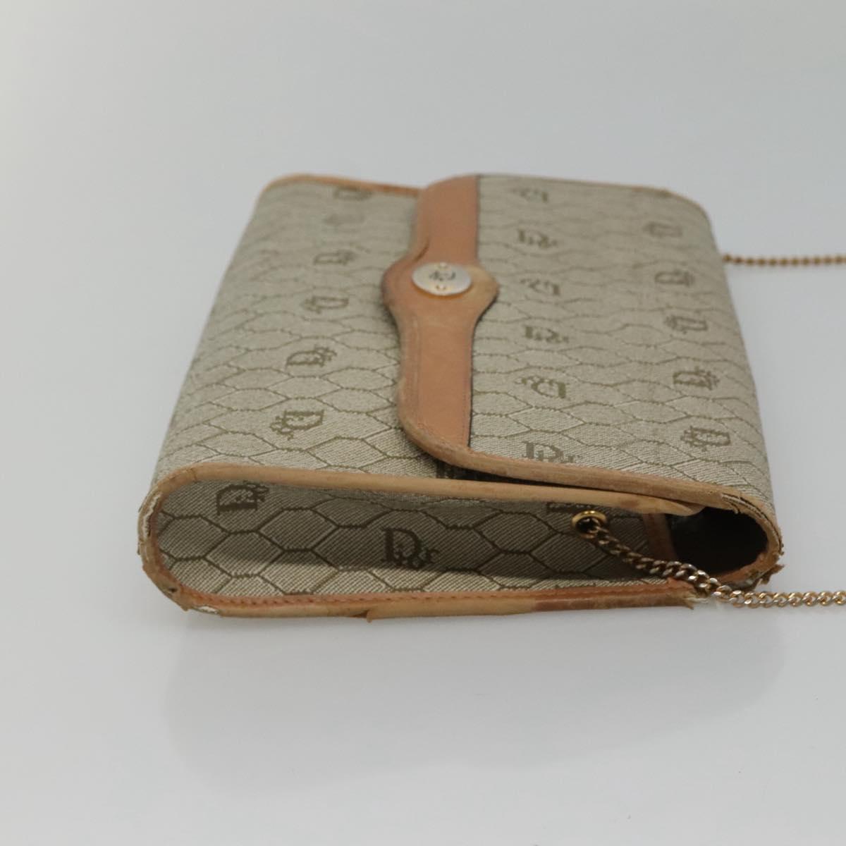 Christian Dior Honeycomb Canvas Chain Shoulder Bag PVC Leather Beige Auth ti2898