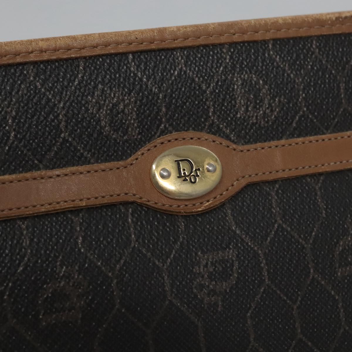 Christian Dior Honeycomb Canvas Clutch Bag PVC Leather Black Auth ti2901