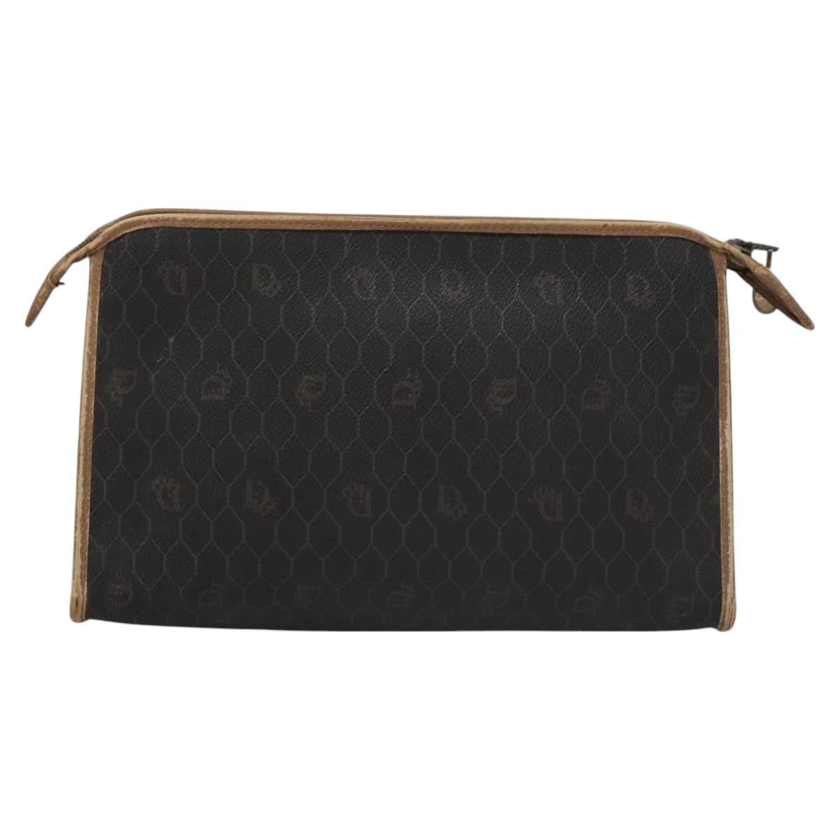 Christian Dior Honeycomb Canvas Clutch Bag PVC Leather Black Auth ti2901
