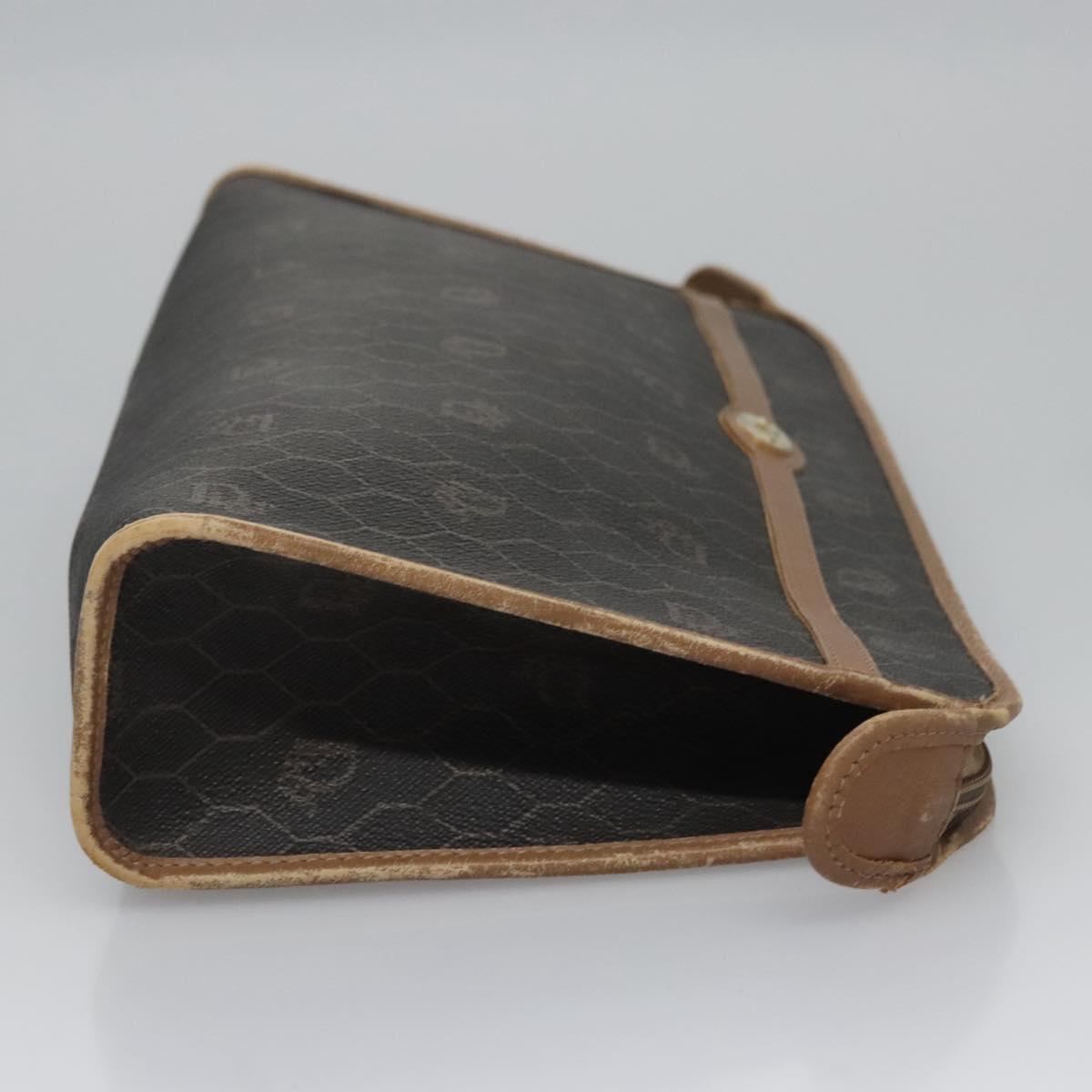 Christian Dior Honeycomb Canvas Clutch Bag PVC Leather Black Auth ti2901