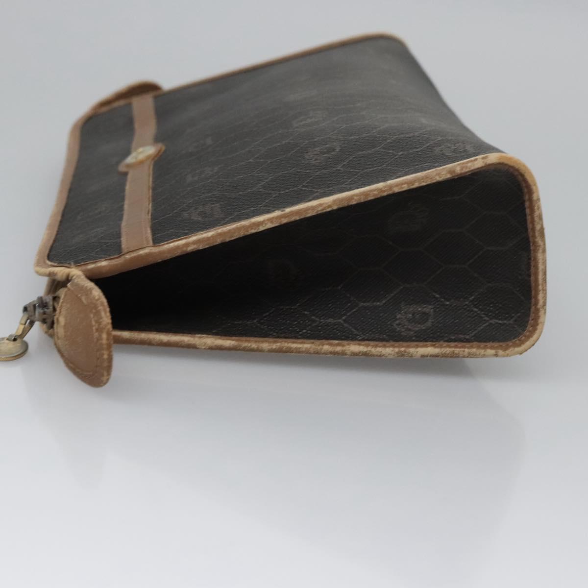 Christian Dior Honeycomb Canvas Clutch Bag PVC Leather Black Auth ti2901