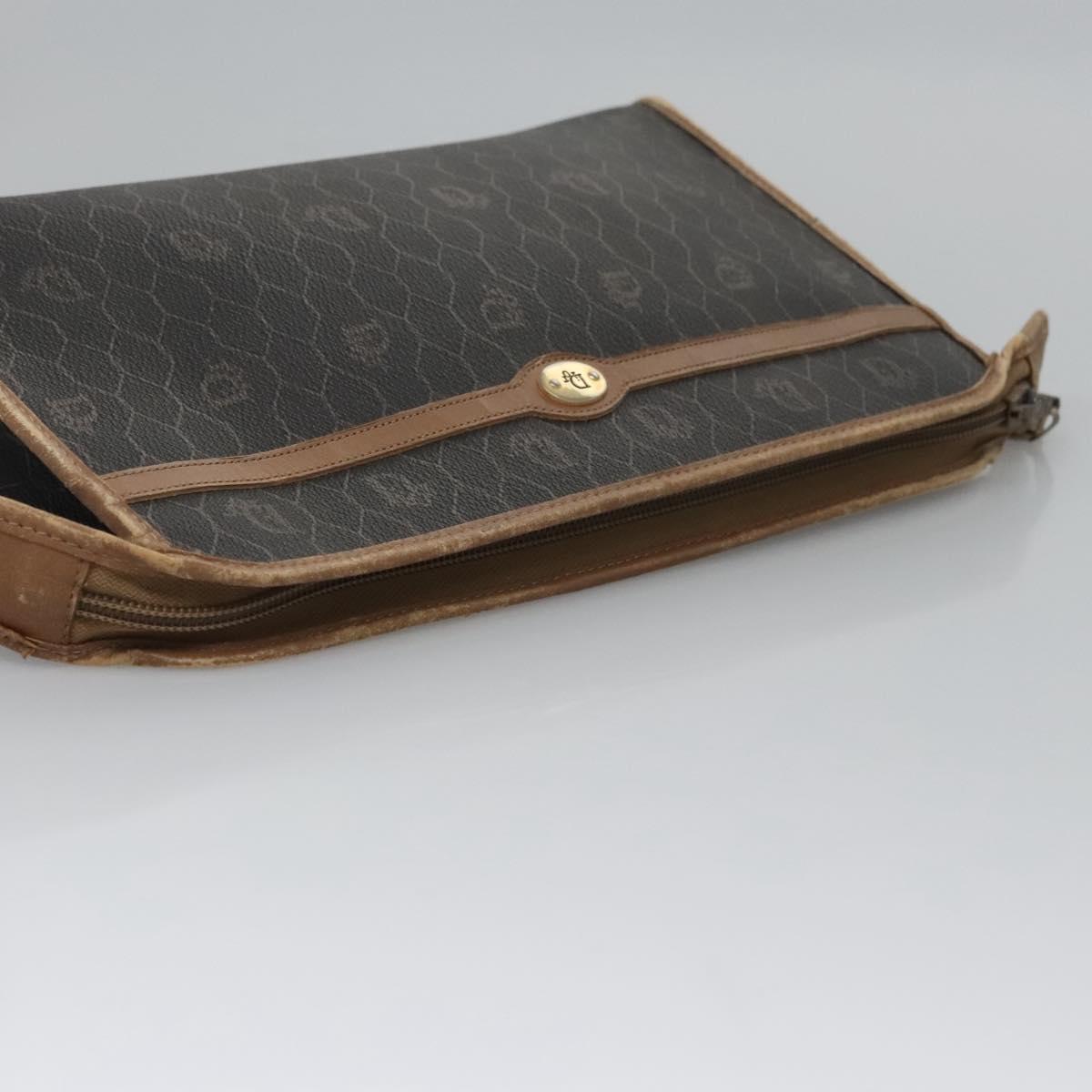 Christian Dior Honeycomb Canvas Clutch Bag PVC Leather Black Auth ti2901