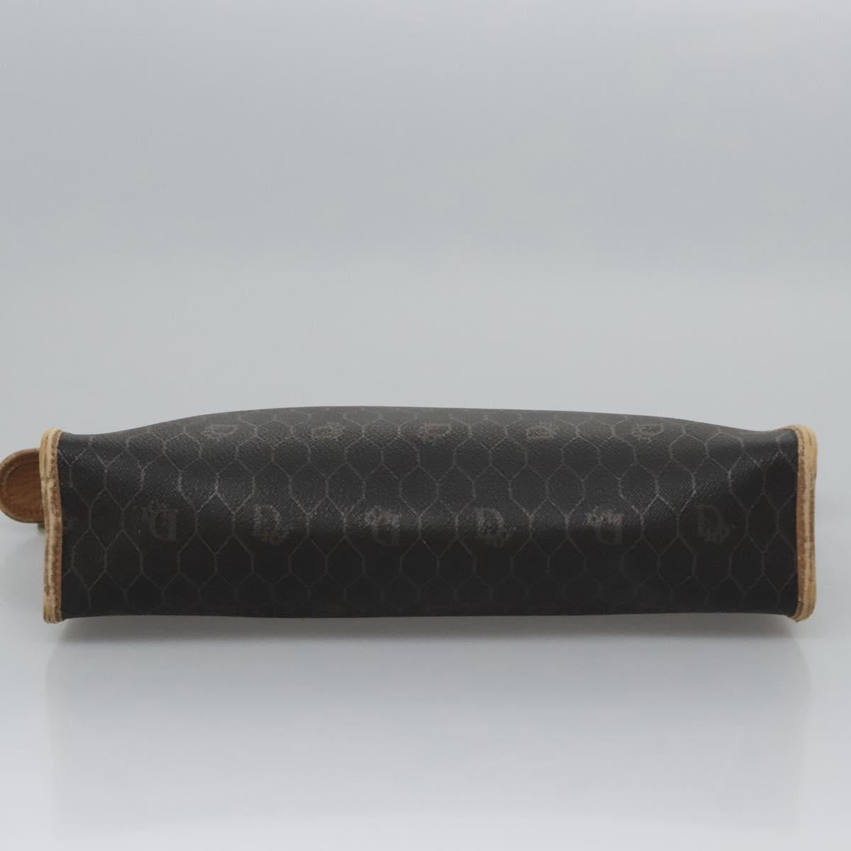 Christian Dior Honeycomb Canvas Clutch Bag PVC Leather Black Auth ti2901