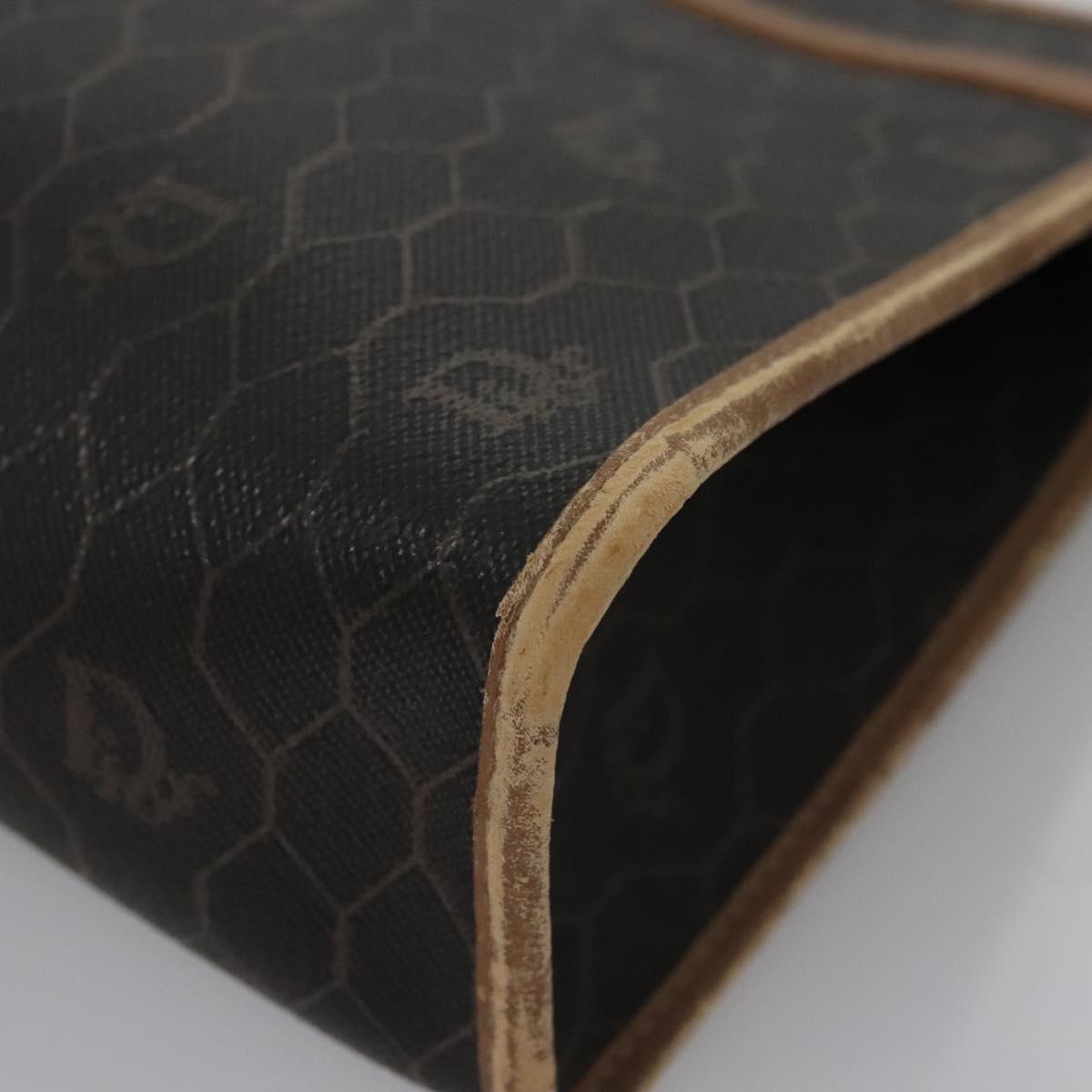 Christian Dior Honeycomb Canvas Clutch Bag PVC Leather Black Auth ti2901