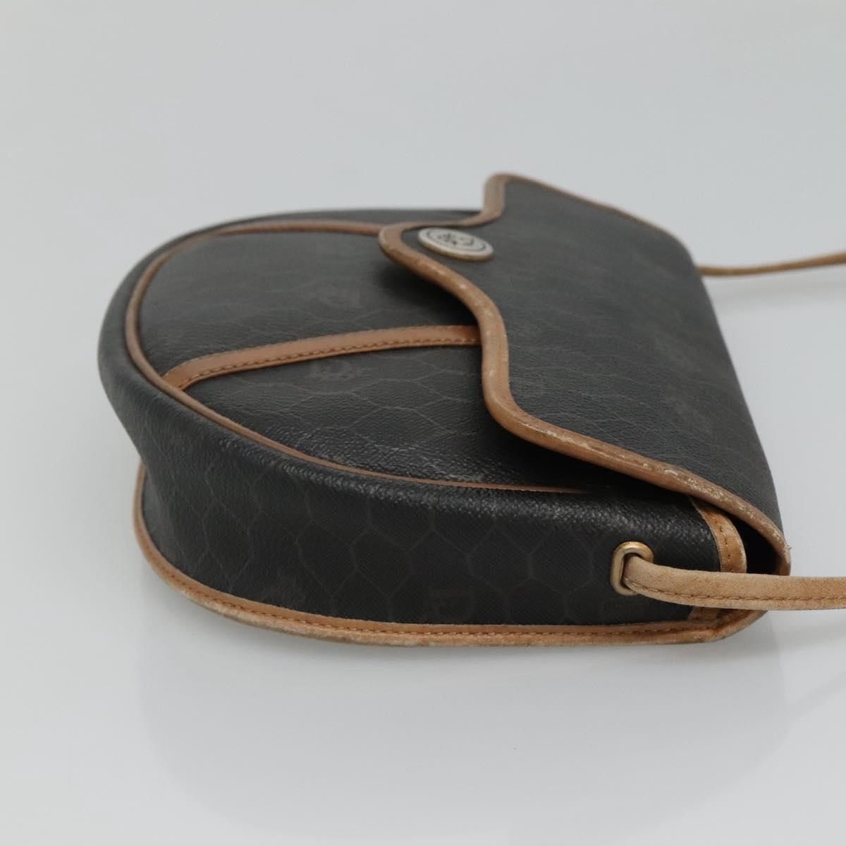 Christian Dior Honeycomb Canvas Shoulder Bag PVC Leather Black Auth ti2903