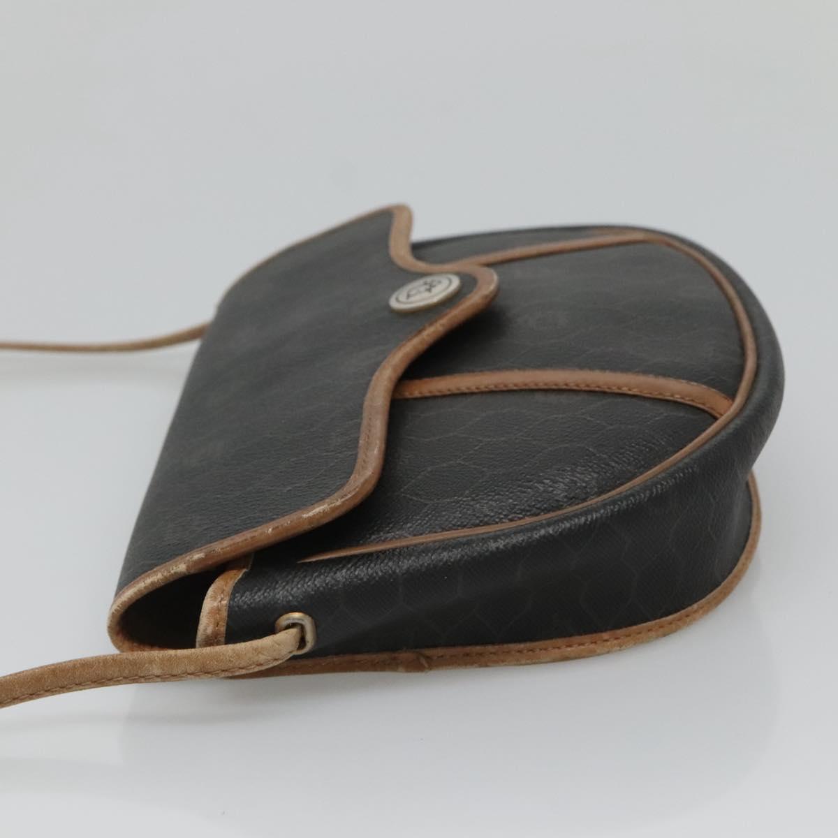 Christian Dior Honeycomb Canvas Shoulder Bag PVC Leather Black Auth ti2903