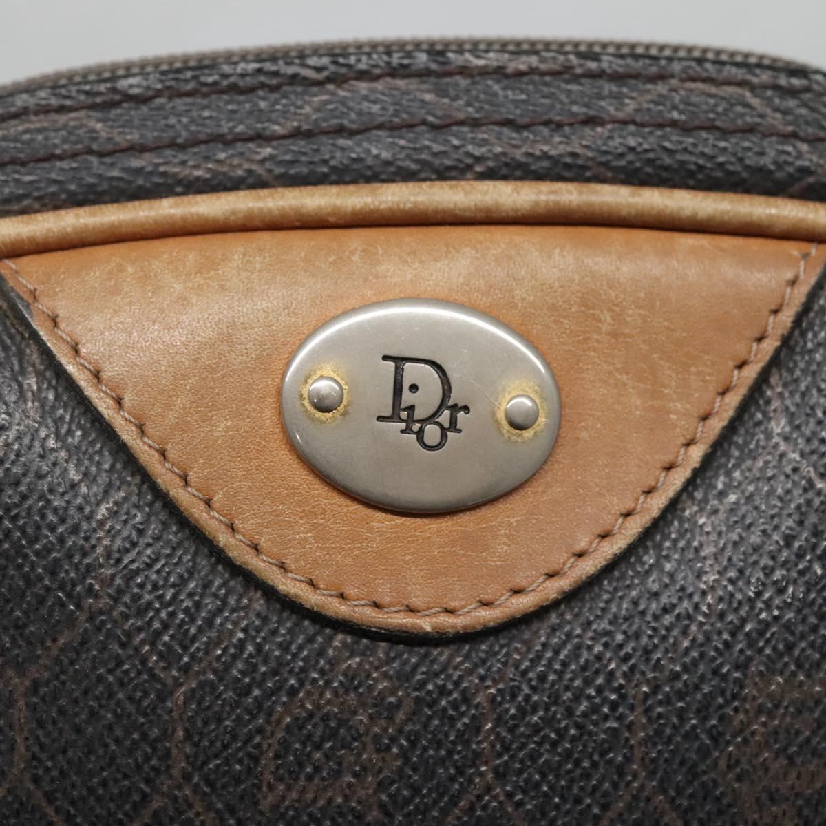 Christian Dior Honeycomb Canvas Shoulder Bag PVC Leather Black Auth ti2906