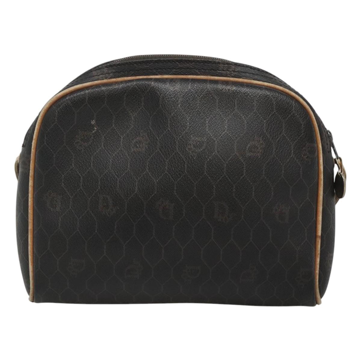 Christian Dior Honeycomb Canvas Shoulder Bag PVC Leather Black Auth ti2906