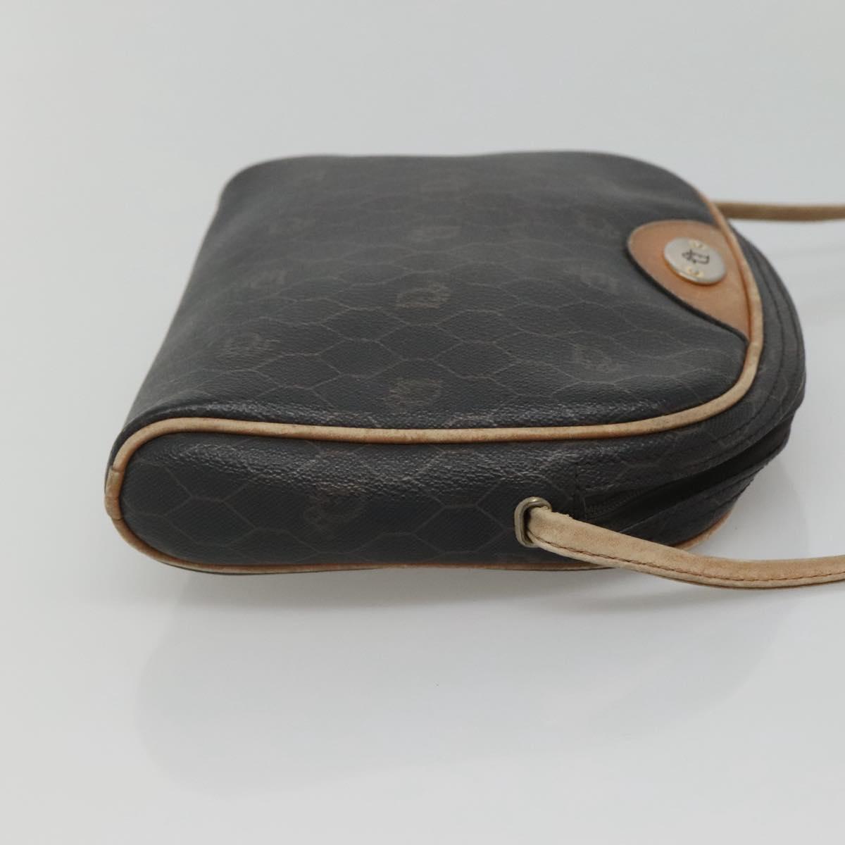 Christian Dior Honeycomb Canvas Shoulder Bag PVC Leather Black Auth ti2906