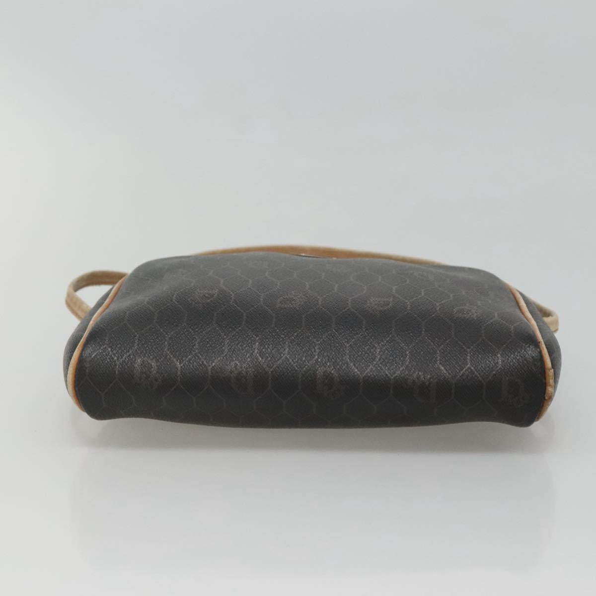 Christian Dior Honeycomb Canvas Shoulder Bag PVC Leather Black Auth ti2906